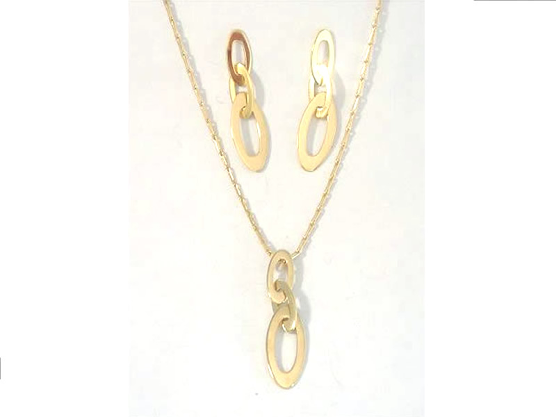 9CT YELLOW GOLD, MATCHING DROP EARRINGS & PENDANT NECKLACE